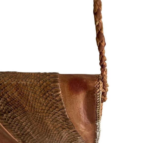 Vintage Handmade Brown Leather Snakeskin Shoulder Crossbody Clutch Purse Bag - Picture 12 of 14